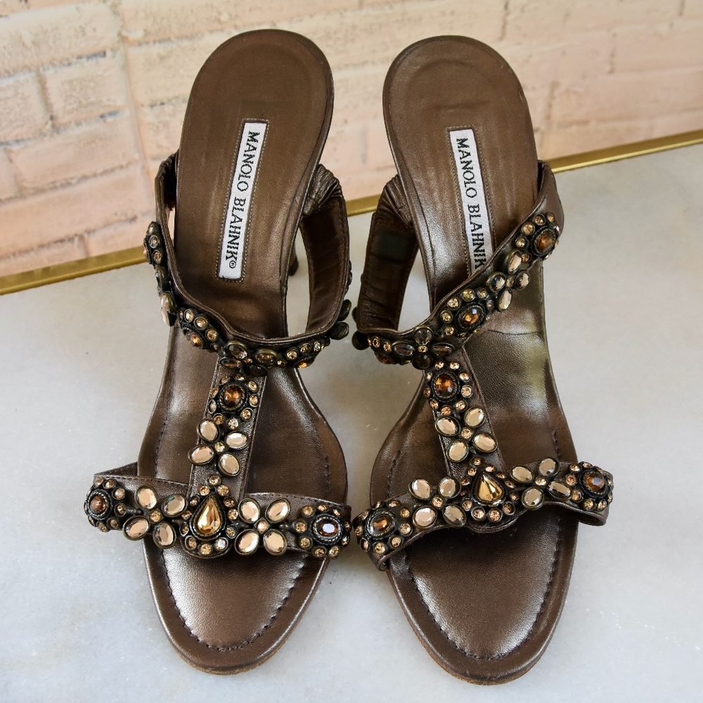 Manolo Blahnik Jewled Heels Brown 38.5 US 8